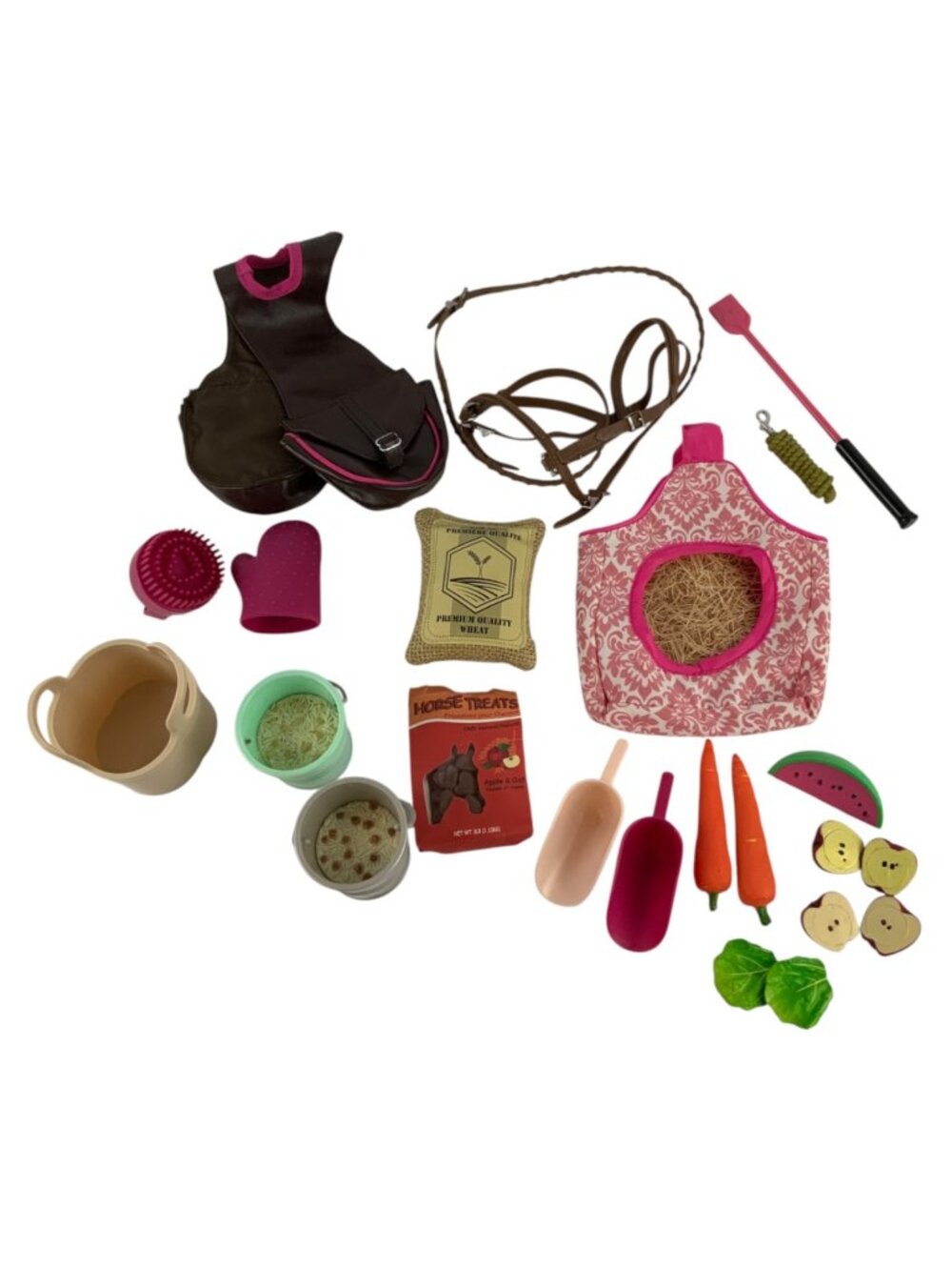 Our Generation Horse Accessories Lot Saddle Bags Halter Feed Buckets Grooming